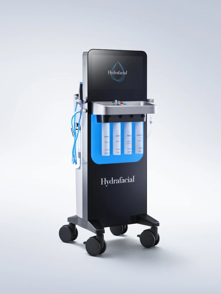 Hydrafacial Syndeo device with Cleanse, Extract and Hydrate serums, used at Revel Beauty Club in Bloor West Village.